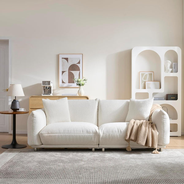 English Elm Cozy Three Seat Sofa Stain Resistant Fabric Hardwood Frame for Modern Living Rooms White W3226P371354