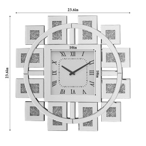 English Elm Wall Clock Mirrored Square with Beveled Edge, Faux Gemstone Inlay, Roman Numerals Quartz Silent Decor W1005P189767