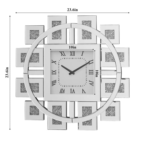 English Elm Wall Clock Mirrored Square with Beveled Edge, Faux Gemstone Inlay, Roman Numerals Quartz Silent Decor W1005P189767