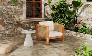 English Elm Acacia Wood Outdoor Lounge Chair with Wicker Arms Teak Finish Patio Seating N779P359686B