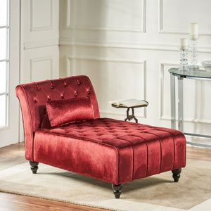 English Elm Christopher Knight Home® - TUFTED Chaise Lounge Garnet Velvet Upholstery - Plush 100% Polyester Seating, Birch Legs, Luxe Comfort 60129.00NVLTGARN