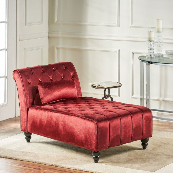 English Elm Christopher Knight Home® - TUFTED Chaise Lounge Garnet Velvet Upholstery - Plush 100% Polyester Seating, Birch Legs, Luxe Comfort 60129.00NVLTGARN