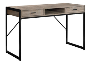 English Elm Computer Desk with 2 Push-Drawers, Open Shelves & Black Metal Legs — Compact Modern Workstation taupe 50 L x 25 W x 5 H B2710P219717
