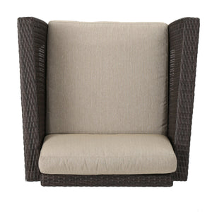 English Elm Christopher Knight Home® - GLENWOOD Single Sofa Brown PE Rattan Outdoor Armchair with Iron Frame, Waterproof Fabric, Compact 52.5" L x 33.15" W x 19.5" H 60773.00MBG