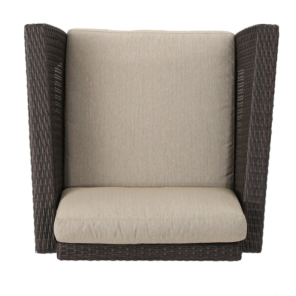 English Elm Christopher Knight Home® - GLENWOOD Single Sofa Brown PE Rattan Outdoor Armchair with Iron Frame, Waterproof Fabric, Compact 52.5" L x 33.15" W x 19.5" H 60773.00MBG