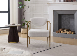 English Elm White Teddy Velvet Dining Chair with 10cm Cushion, Plush Warm Upholstery, Iron Frame & Wood-Look Legs W3149P375079