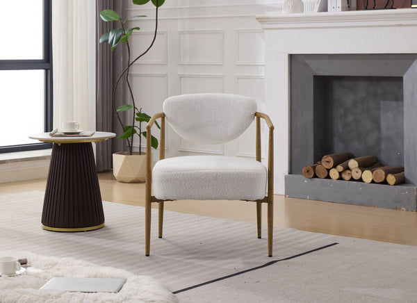 English Elm White Teddy Velvet Dining Chair with 10cm Cushion, Plush Warm Upholstery, Iron Frame & Wood-Look Legs W3149P375079