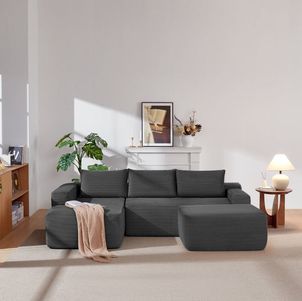 English Elm 105.7"cloud Modular U-shaped Sectional Plush Corduroy Deep Seat Sofa for Living Room W3975S00022