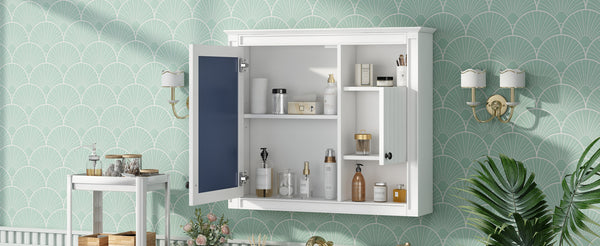 English Elm 32'' Modern Medicine Cabinet with Mirror, Wall-Mounted 3-Shelf Bathroom Storage, White MDF Finish N710P252505K
