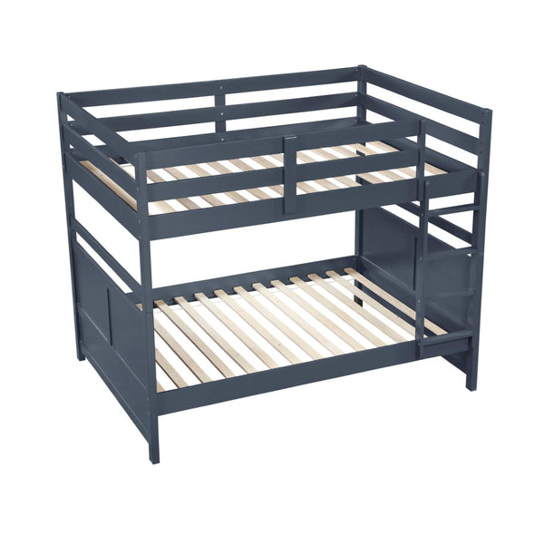English Elm Bunk Bed Twin Over Solid Wood Frame with Guard Rails for Kids Shared Rooms Navy Blue B011S02314