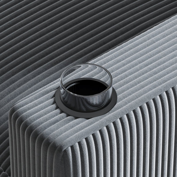 English Elm sofa L-Shaped 6-Seater Grey Fabric with Center Island, USB Charging, Cup Holders & Storage Space W680P314067