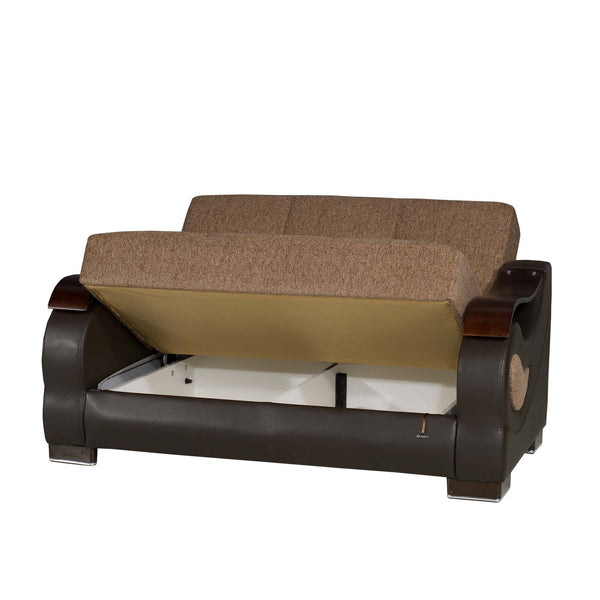 English Elm PrimeNest Urbanova Upholstered Convertible Loveseat with Storage, Chenille Brown, Sleeper & Pillows B030P282385