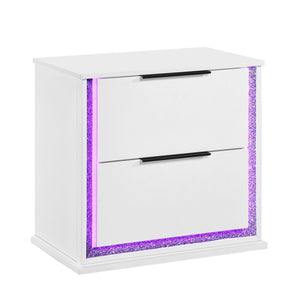 English Elm Contemporary Glam White Wood Nightstand with Rgb Led Lighting and Two Dovetail Drawers B011P458599