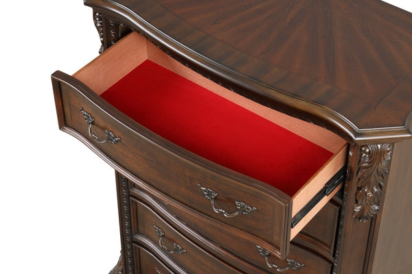 English Elm Traditional 5-Drawer Chest in Walnut with Metal Pulls — Durable Solid & Manufactured Wood Storage Solution B009P225189