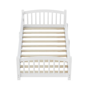 English Elm Twin Montessori Floor Bed Solid Pine Frame with Safety Guardrails for Kids Bedroom White N733P400298K