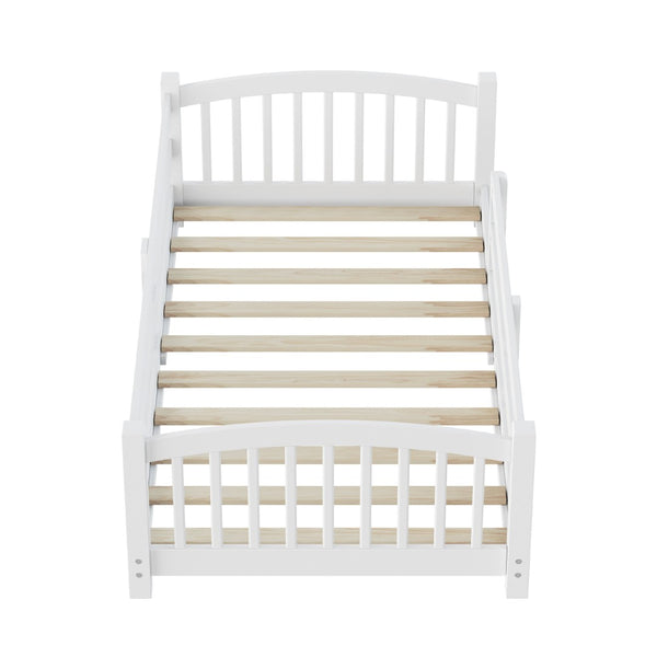English Elm Twin Montessori Floor Bed Solid Pine Frame with Safety Guardrails for Kids Bedroom White N733P400298K