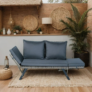 English Elm 1 PCS Patio Wicker Bench Foldable Side Armrest Grey Wicker Dark Grey Cushion Weatherproof Seat W329P285874