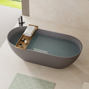 English Elm 59" Stone Resin Freestanding Soaking Tub Matte Oval Basin Spa Bathroom Fixture W1920P312324