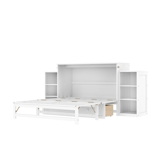 English Elm Full-Size Murphy Bed With Stylish Storage Drawers & Shelves – Perfect For Compact Spaces & Guests! W1580S00251