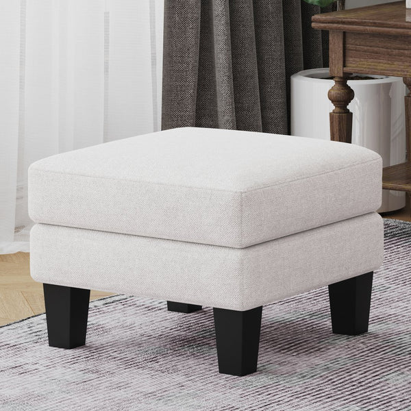 English Elm Fabric Ottoman with Thick Coil-Spring Cushion, 100% Polyester Upholstery, Solid Wood Legs, 23×23×17" Beige W109741865