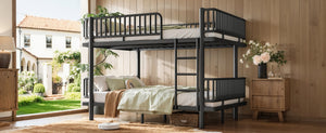 English Elm Queen Over Metal Bunk Bed Convertible Platform Frame with Safety Guardrails Black W5305S00063