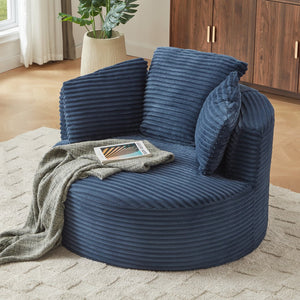 English Elm Compressible Corduroy Round Chair with Pocket Spring Cushioning, No-Assembly Plush Seating for Home Office Lounge Blue W2339P323617