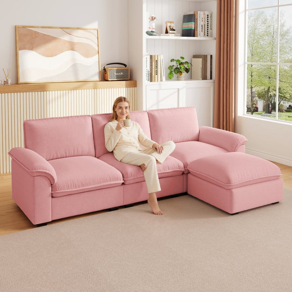 English Elm Cloud Sectional Sofa with Movable Chaise Soft Chenille Upholstery for Modern Living Rooms Pink W1359S00063