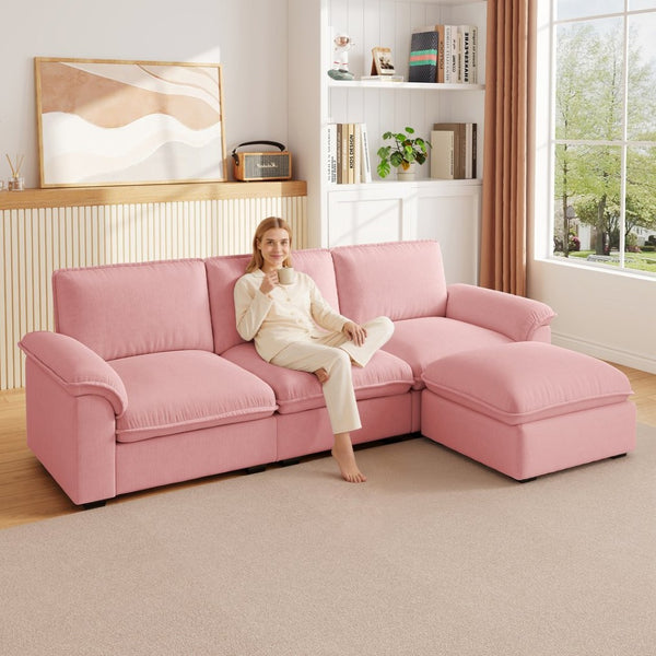 English Elm Cloud Sectional Sofa with Movable Chaise Soft Chenille Upholstery for Modern Living Rooms Pink W1359S00063