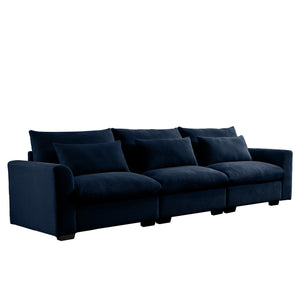 English Elm 3 Seater Deep Seat Corduroy Sofa with Plush Waist Pillows, Modular Comfort and Luxe Cozy Design Blue W714S00650