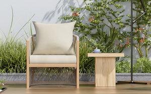 English Elm Christopher Knight Home® - Modern Beige Curved Aluminum Lounge Chair with Rope-Weave, Weatherproof Cushions for Patio Comfort N767P237033B