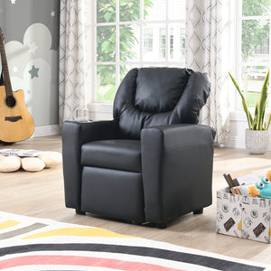 English Elm Kids Recliner Chair Black PVC Kids Toddler Recliner with Cup Holder, Durable Ergonomic 150 lb Capacity W311P216907