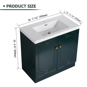 English Elm 36" Freestanding Bathroom Vanity with Resin Sink, Soft-Close Doors, Adjustable Shelf & Metal Handles Dark Green W999S00274