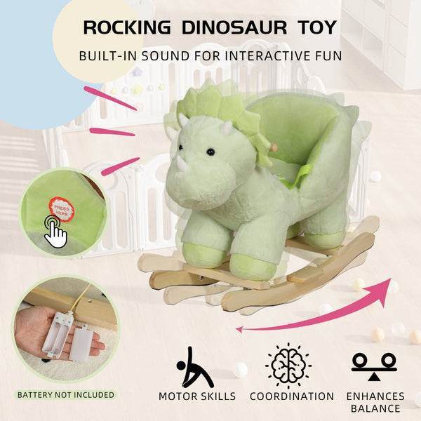 English Elm Kids Plush Dinosaur Rocking Toy with Safety Belt Lullaby Sounds and Hand Puppets W3723P374145