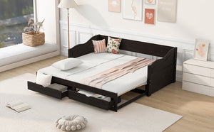 English Elm Wooden Twin Daybed with Pull Out Trundle and Dual Storage Drawers for Guest Rooms Espresso LP000519AAP-1
