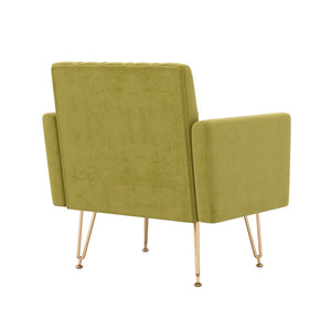 English Elm Teddy Fabric Tufted Accent Chair with Gold Metal Legs for Bedroom or Living Room Green W2113P391922
