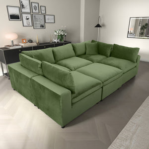 English Elm Ashcroft Furniture - Hayward Velvet Modular Sectional Sofa with Pocket Spring Support, Sleek Modern Design for Families Olive Green B183S00194