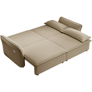English Elm This Convertible Sleeper Sofa Plush Fleece 85 Inch Pull Out Bed for Studio Living Camel W3820S00038