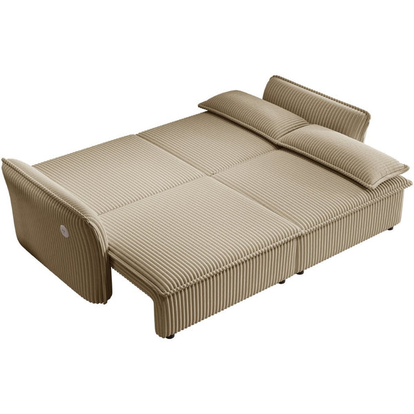 English Elm This Convertible Sleeper Sofa Plush Fleece 85 Inch Pull Out Bed for Studio Living Camel W3820S00038