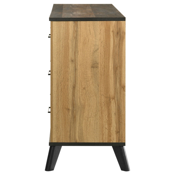 English Elm Fraser Rustic Two-Tone Pine 6-Drawer Dresser Cabinet with Weathered Brown Top, Splayed Legs, 60" B062P378459