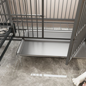 English Elm Large Pet Cage with Iron Frame Mdf Panels Storage Rack and Steel Feeding Basins Black,Gray+Charcoal W3064P245387