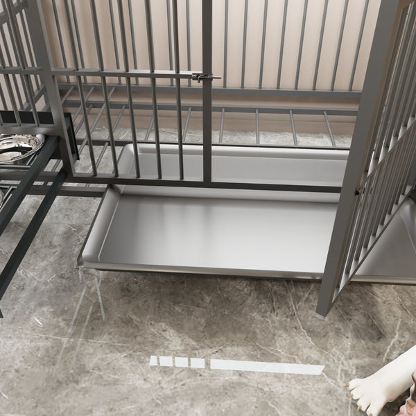 English Elm Large Pet Cage with Iron Frame Mdf Panels Storage Rack and Steel Feeding Basins Black,Gray+Charcoal W3064P245387