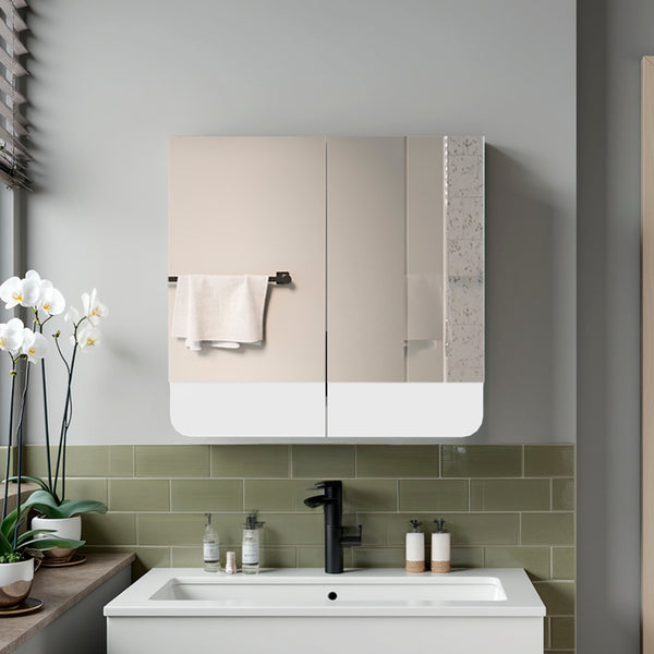 English Elm Medicine Cabinet White with 2 Doors, 3 Shelves & Dual Mirrors for Compact Bathroom Storage and Style B097P369442