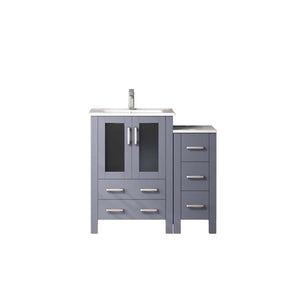 English Elm Dark Grey Single Bath Vanity Set With White Ceramic Top, Side Cabinet & Chrome Faucet For Modern Spaces B2731S01193