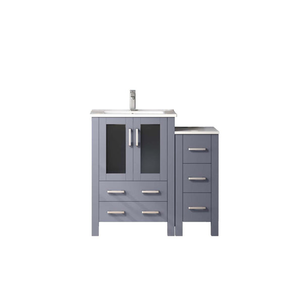 English Elm Dark Grey Single Bath Vanity Set With White Ceramic Top, Side Cabinet & Chrome Faucet For Modern Spaces B2731S01193