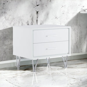 English Elm Deoss Modern White Accent Table with 2 Drawers, Chrome V-Legs, MDF Wood Frame, 40lb Top Capacity B2726P286621