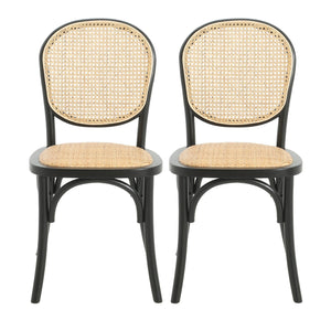 English Elm Christopher Knight Home® - DINING Chairs with Birch Wood Frame and Rattan Backrest, Foam Seat, Vintage Curved Design, Set of 2 Black N779P192530B
