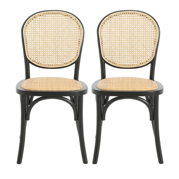 English Elm Christopher Knight Home® - DINING Chairs with Birch Wood Frame and Rattan Backrest, Foam Seat, Vintage Curved Design, Set of 2 Black N779P192530B