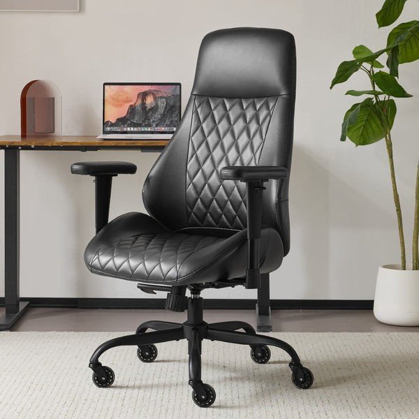English Elm Leather Executive Desk Chair with Flip up Armrests Lumbar Support and Spring Cushion T5339P459787