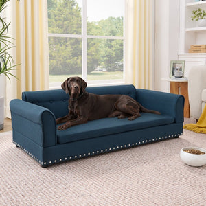 English Elm Oversized Linen Dog Sofa Bed with Full Backrest and Armrests for Large Breeds W487P430328