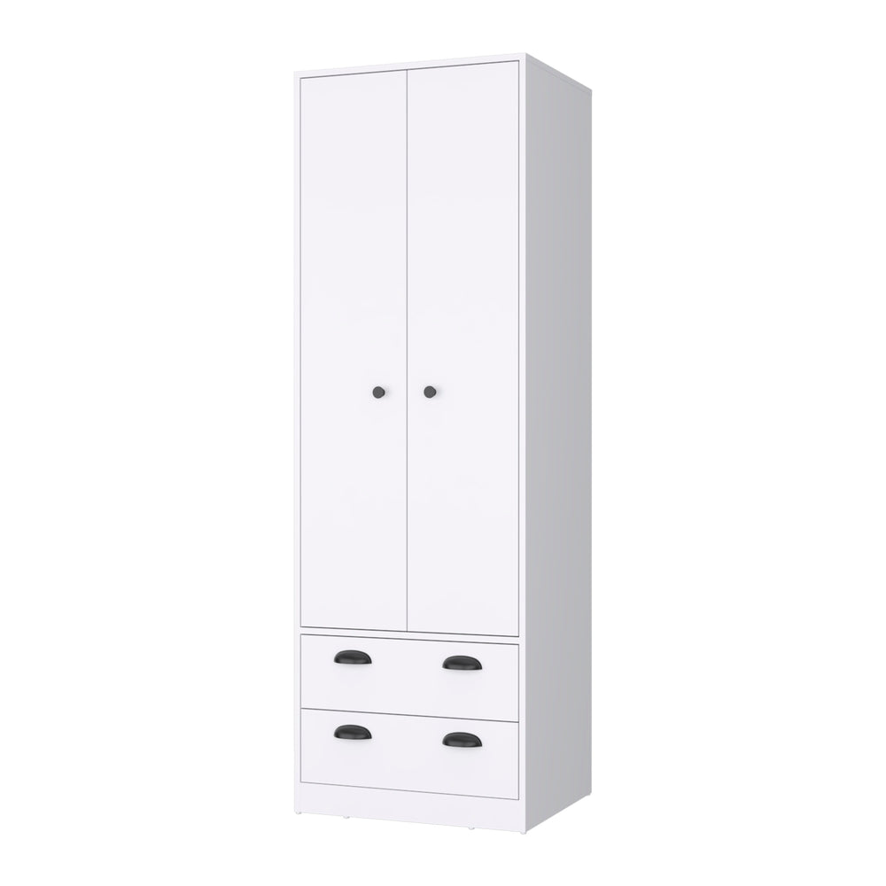 English Elm Denton White Armoire with Hanging Rod, Two Spacious Drawers & Stylish Handles for Organized Storage B128S00122